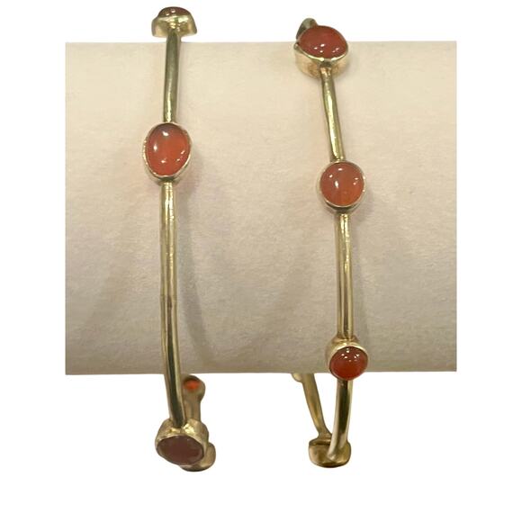 Julie Vos Silver Bangles Set of 2 Medium Carnelian Stone Boho stacking bracelet - Picture 6 of 8